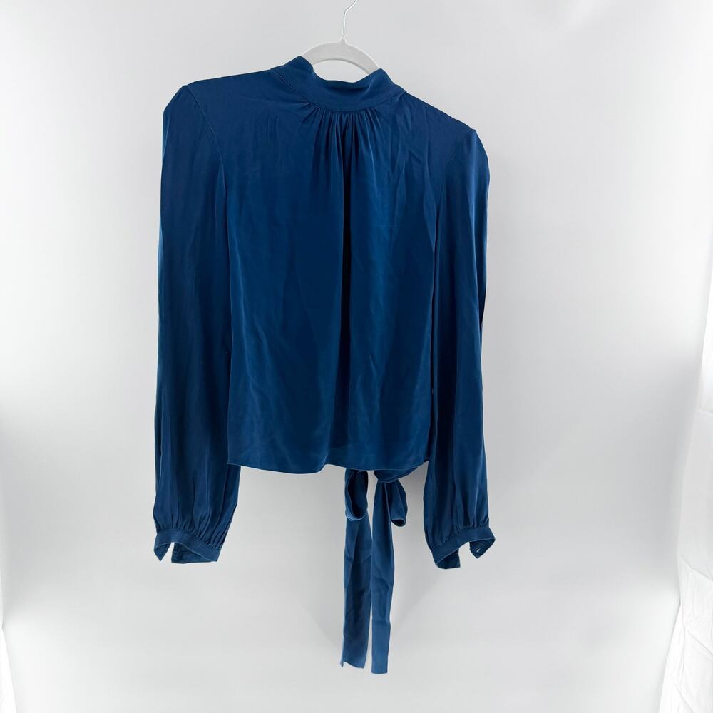 Intermix 100% Silk Long Sleeve Mock Neck Open Back Blouse Top Blue Women's 8